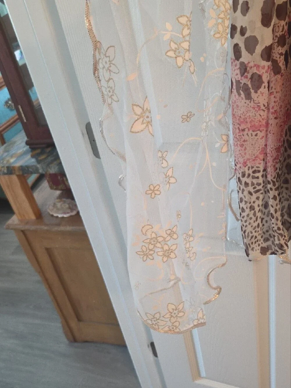 Elegant Sheer Decorative Scarves  Set of 4 - White, Leopard Print, Gray-Blue